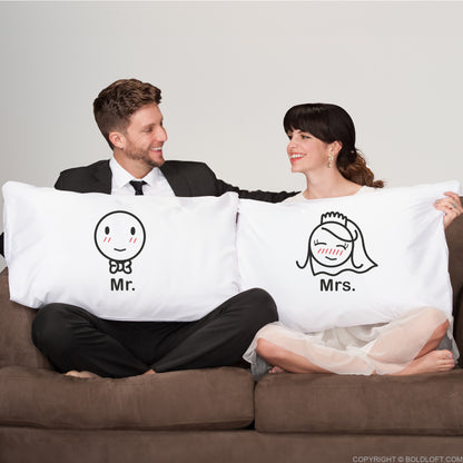 BoldLoft Mr &amp; Mrs Couple Pillowcases for Bride and Groom. Mr &amp; Mrs Wedding Pillow Gift for Engagement, Bridal Shower and Newlyweds.