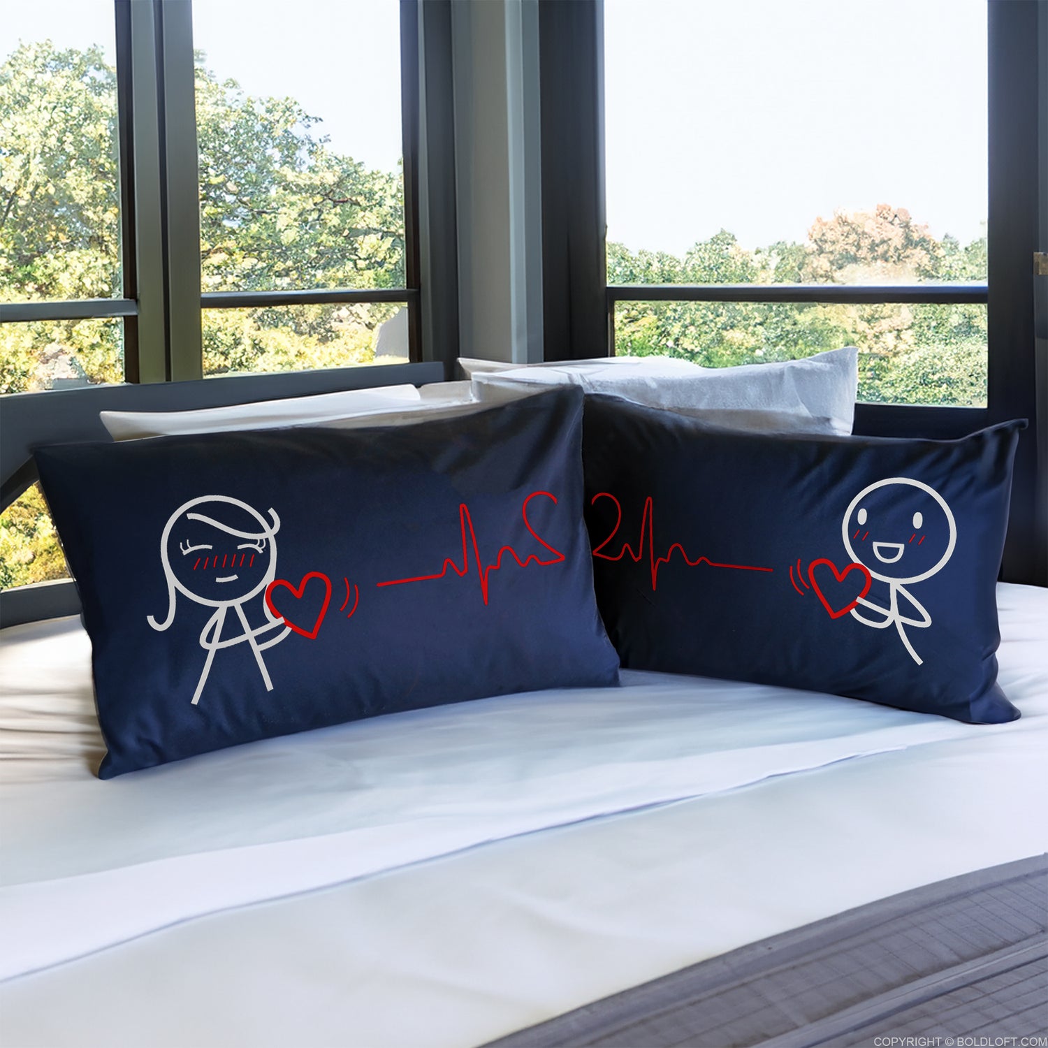 Love You with Every Beat of My Heart™ Couple Pillowcase Set (Dark Blue)