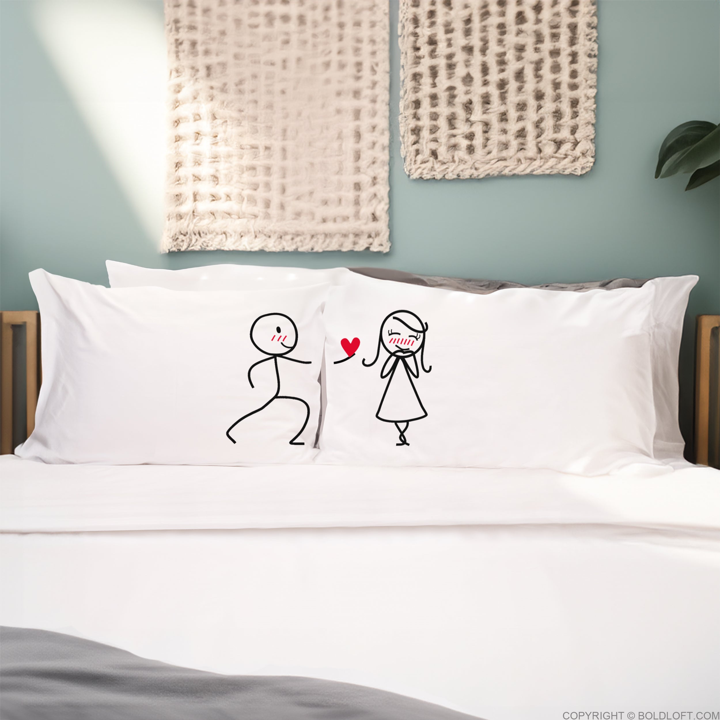 My Heart Belongs to You couple pillowcases, a set of Valentine pillow covers feature 2 cute stick figures