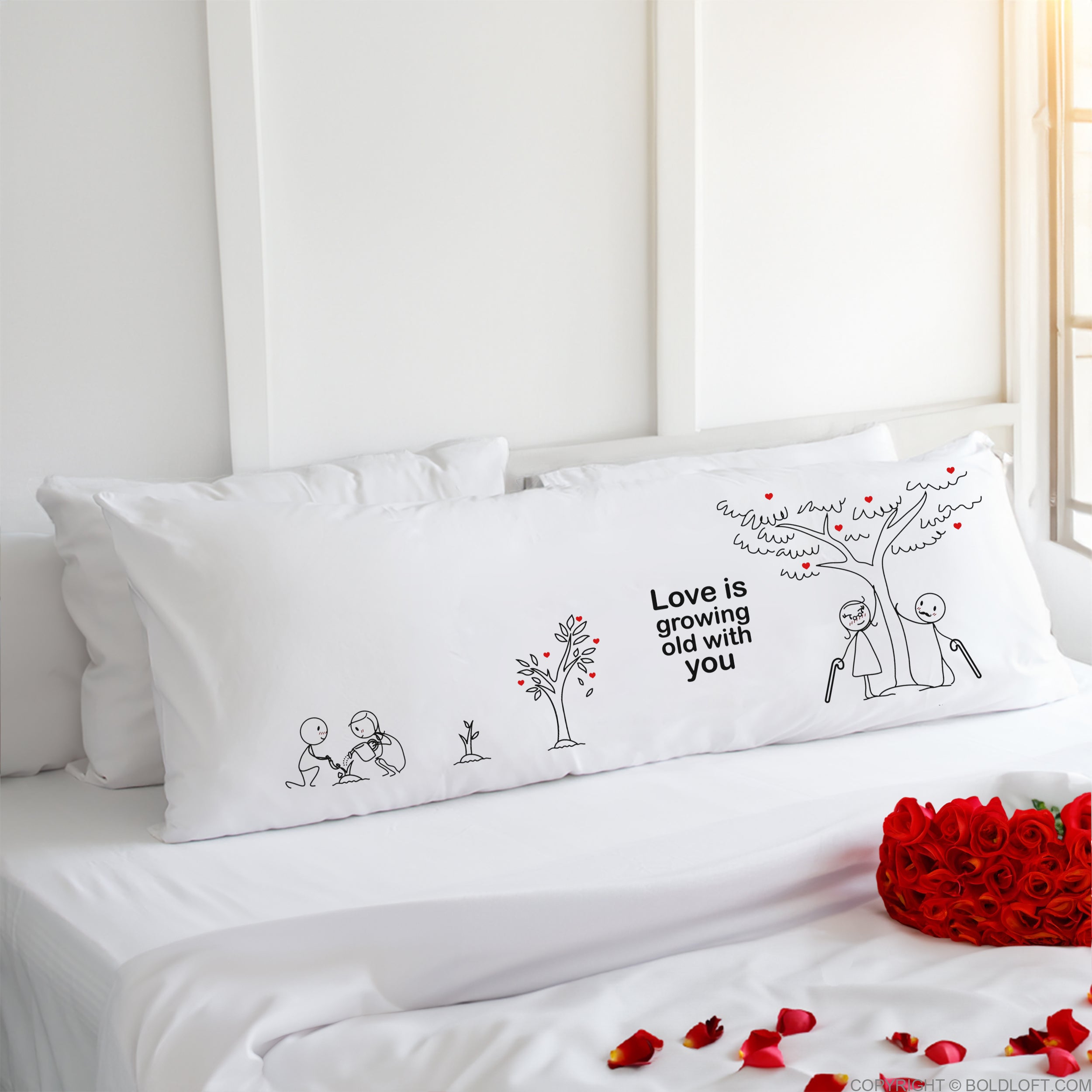 BoldLoft Grow Old with You® Body Pillowcase with heartwarming design, make it a perfect cotton anniversary gift for him and her.