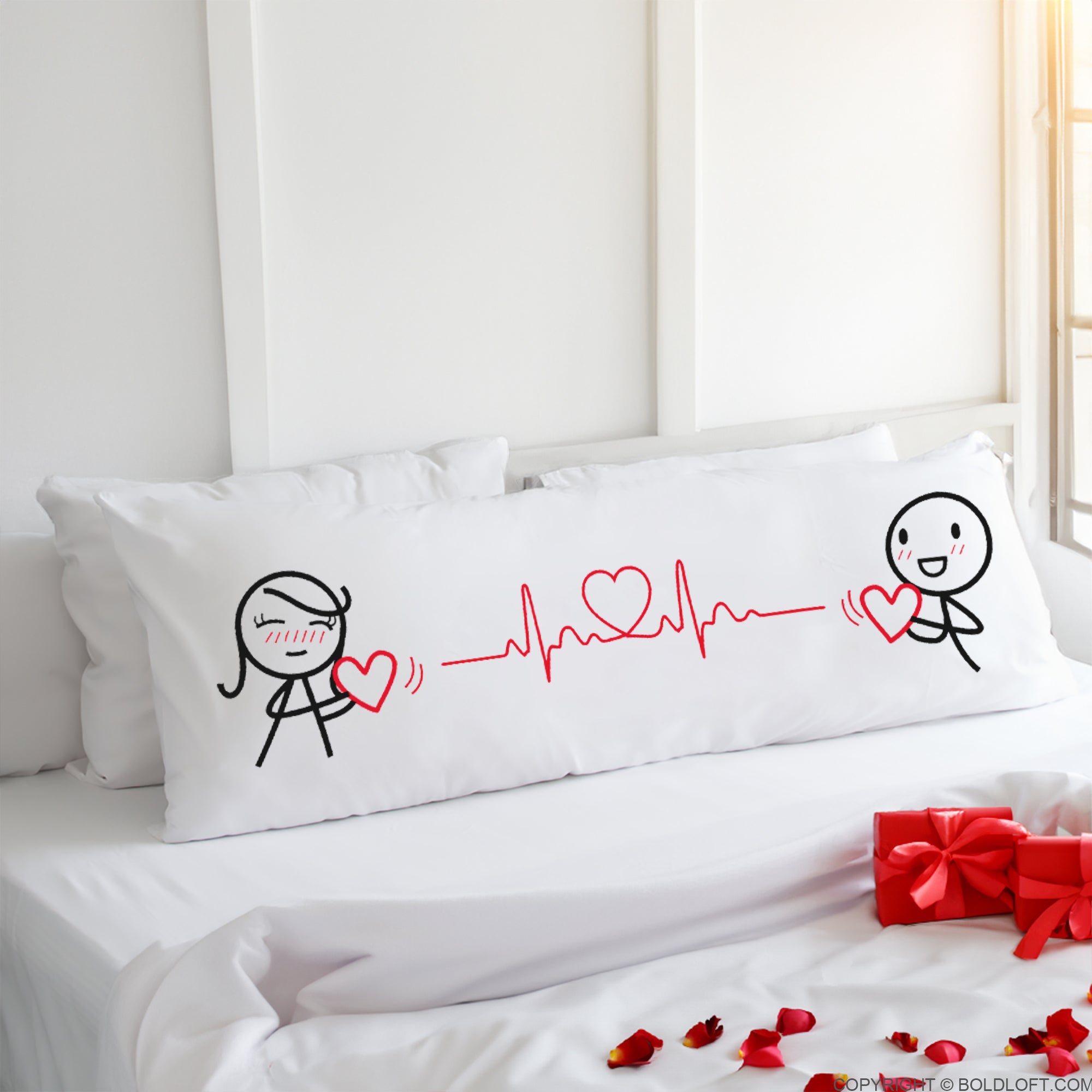 BoldLoft Love You with Every Beat of My Heart Body Pillowcase - Romantic Valentine pillow cover for couples