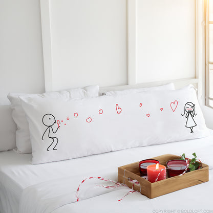 BoldLoft From My Heart to Yours Body Pillowcase with heartfelt design and cute stick figures