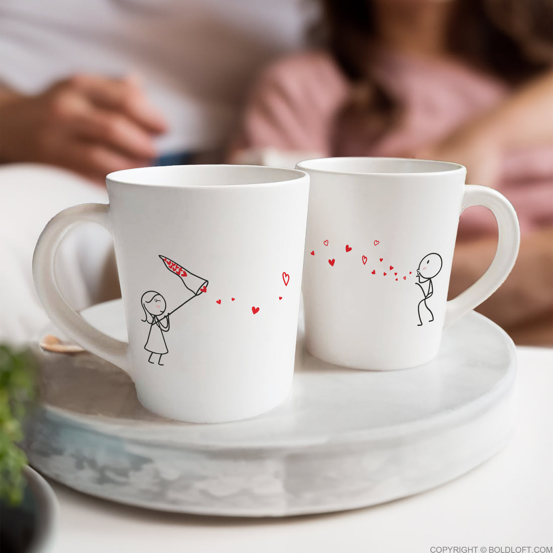 BoldLoft Catch My Love Too Couple Mugs - Adorable BoldLoft coffee mugs for couples. The romantic couple gift for him and her.