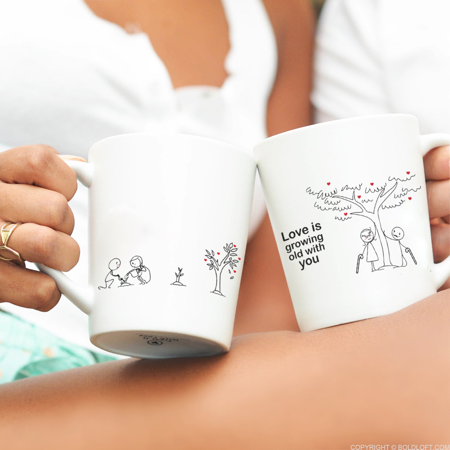 Adorable BoldLoft Grow Old with You coffee mugs for couples. The romantic couple gift for him and her.