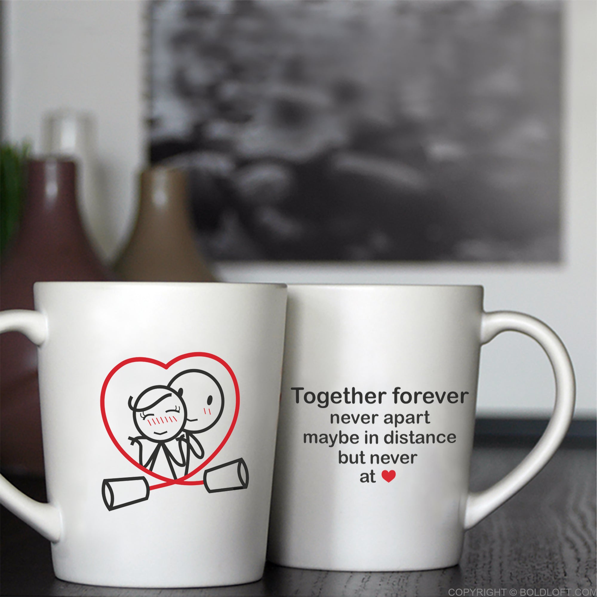 BoldLoft Together Forever™ Couple Mugs - His and hers coffee mugs with love quotes and heartfelt designs for long distance couples