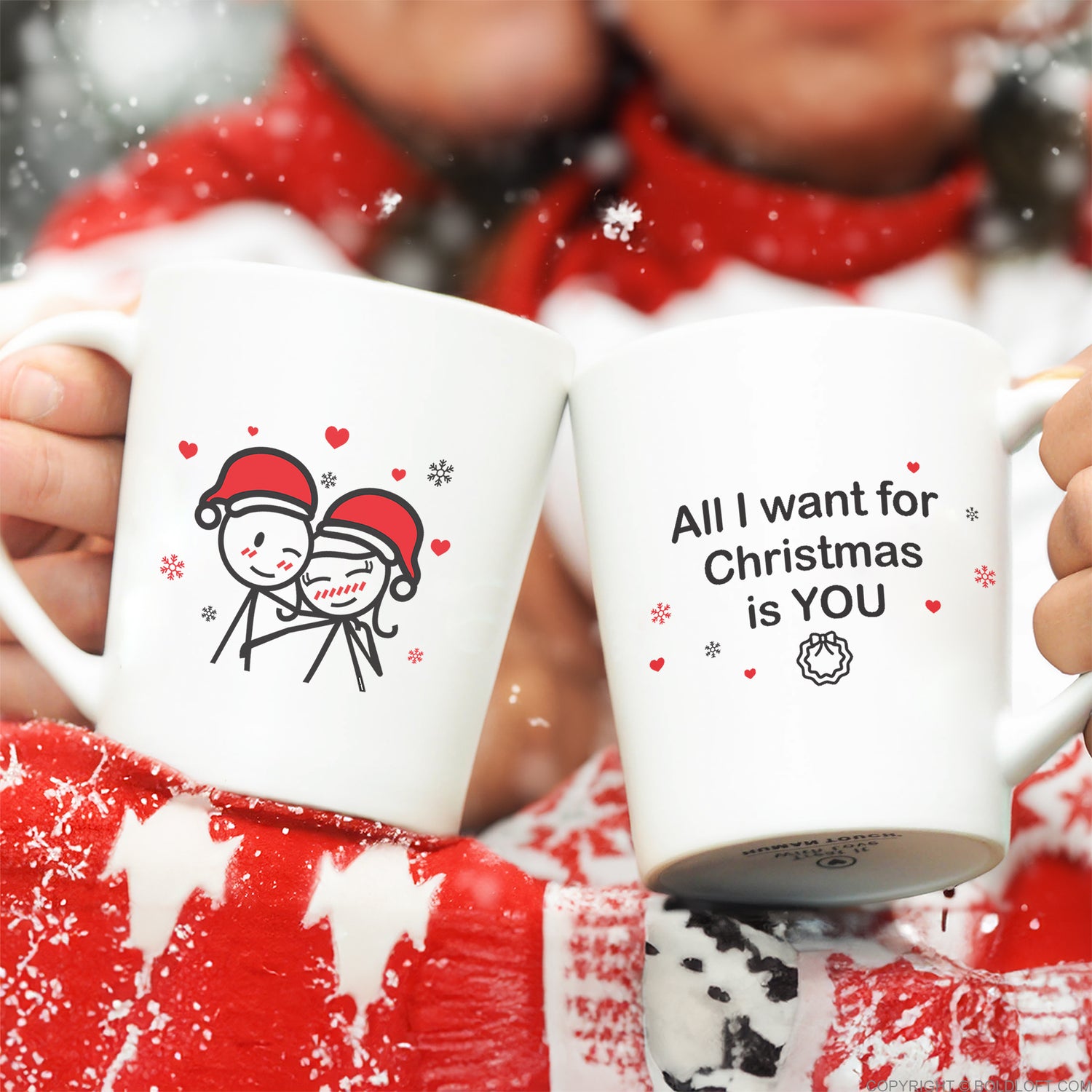 BoldLoft Merry Christmas Couple Mugs. His and hers Christmas mugs with a heartfelt message and 2 stick figures