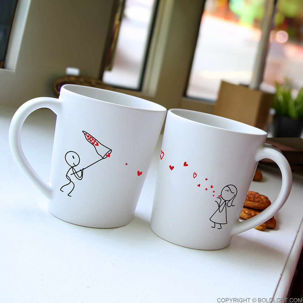 BoldLoft Catch My Love coupl coffee mugs with cute stick figure designs