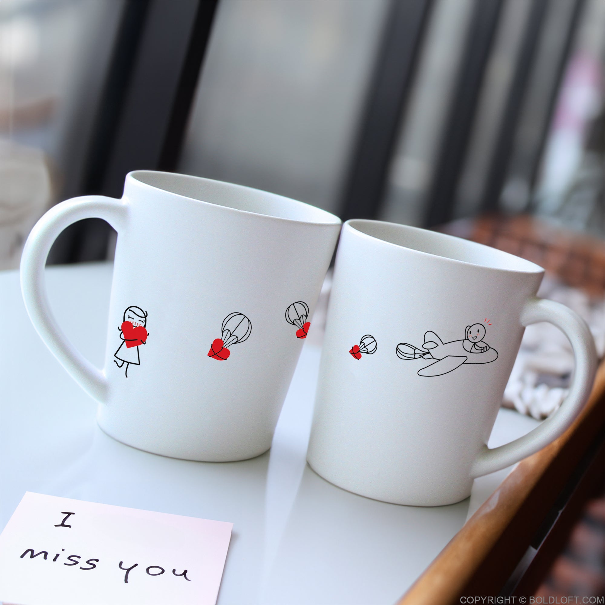 BoldLoft No Matter the Distance Couple Mugs- Long distance coffee mugs for couples feature long distance love designs