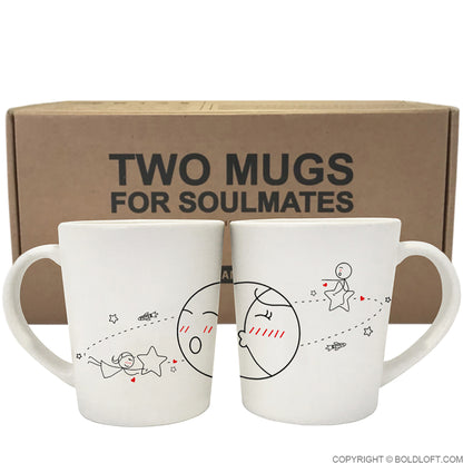 Love You to the Moon and Back™ Couple Coffee Mugs- His and hers coffee mugs for couples feature 2 cute stick figures