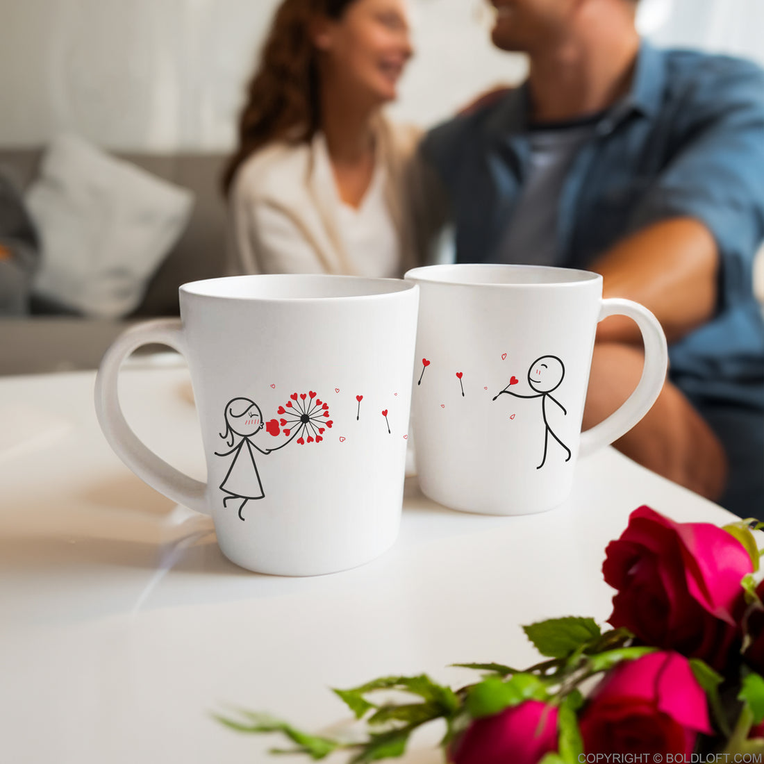 BoldLoft My Heart is All Yours Couple Mugs, his and hers coffee mugs feature 2 stick figures and a heartfelt message