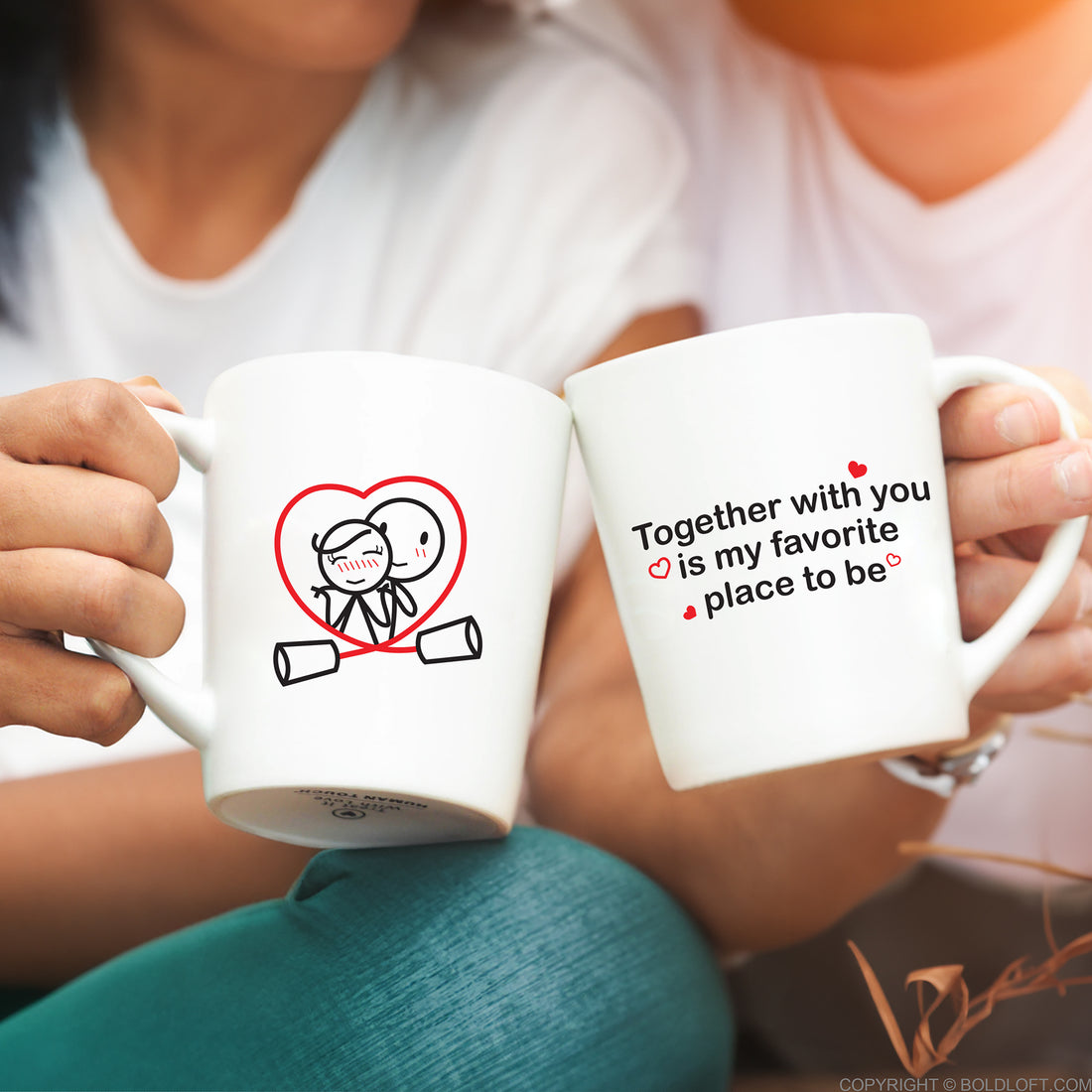 BoldLoft Together with You Couple Mugs. His and hers mugs made for couples and feature a heartfelt message