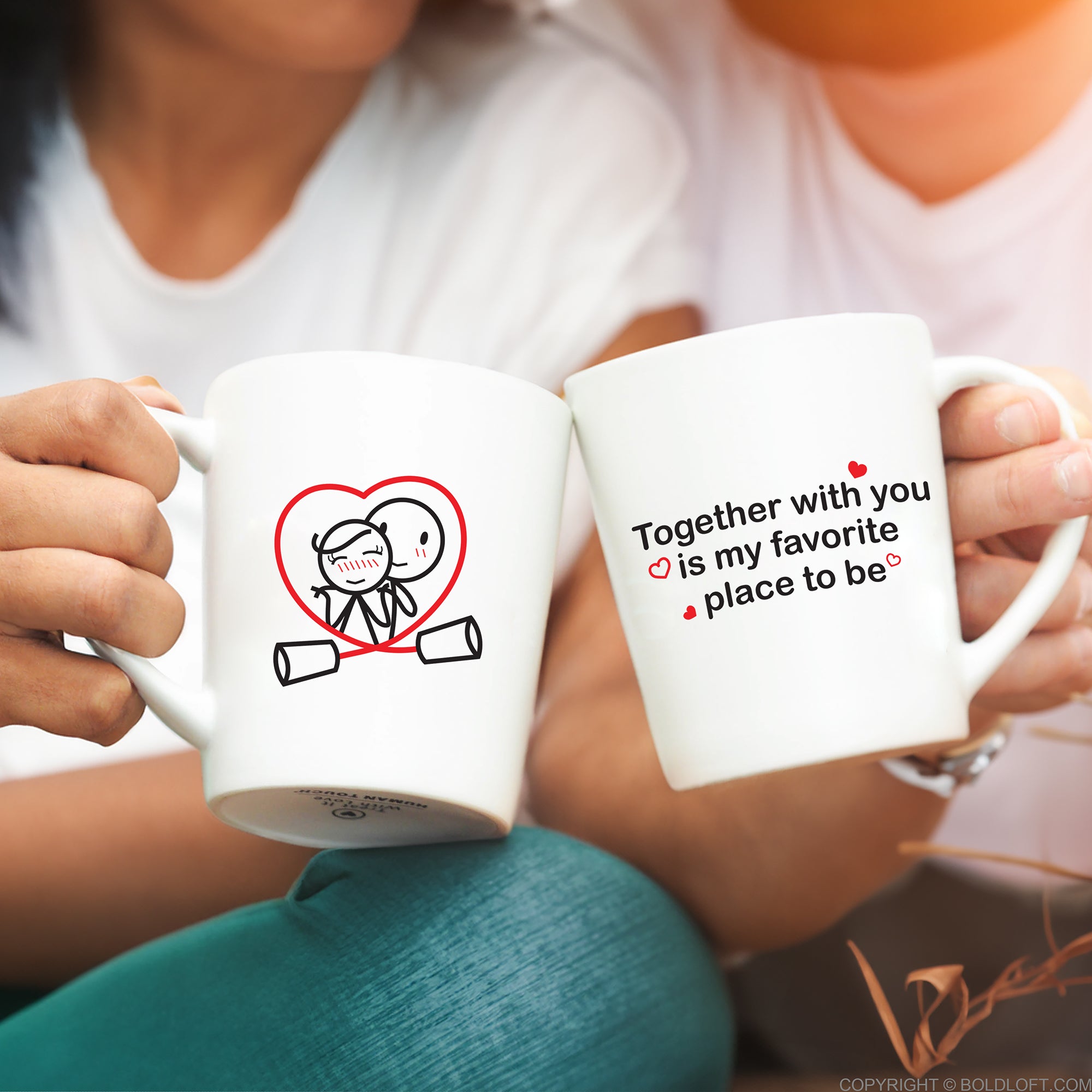 BoldLoft Together with You Couple Mugs. His and hers mugs made for couples and feature a heartfelt message 