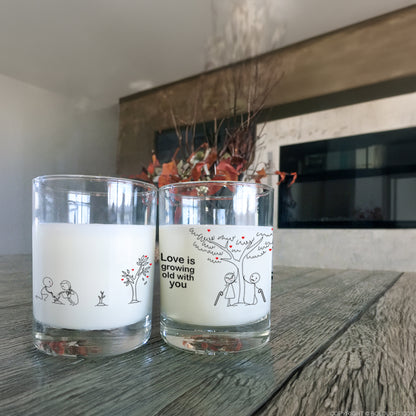BoldLoft Grow Old with You Couple Drinking Glasses, a fun twist of whisky glass with cute stick figure designs