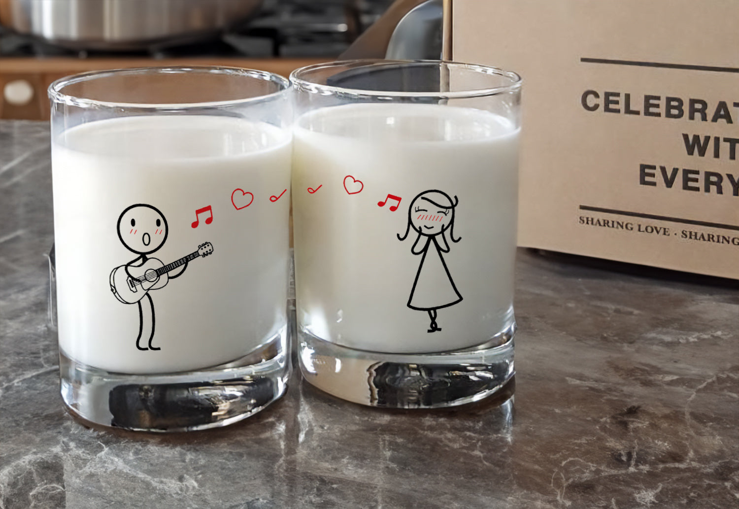 Discover BoldLoft Couple Drinking Glasses with Adorable Love-Filled Stick Figures for Him and Her