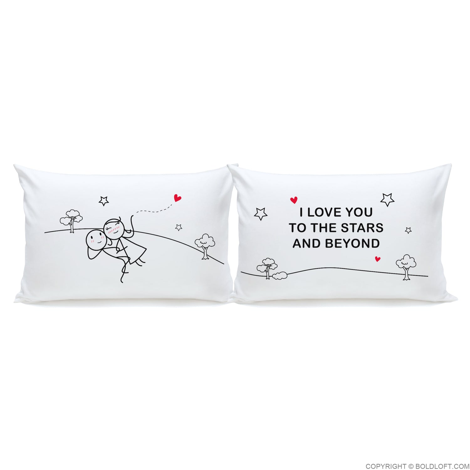 BoldLoft Love You to The Stars & Beyond™ Couple Pillowcases - Perfect his and hers gifts for couples.