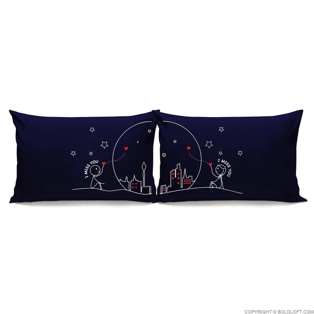 Miss Us Together™ Couple Pillowcase Set (Dark Blue)