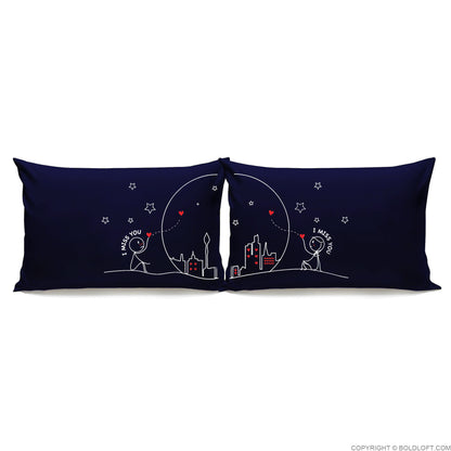 Miss Us Together™ Couple Pillowcase Set (Dark Blue)