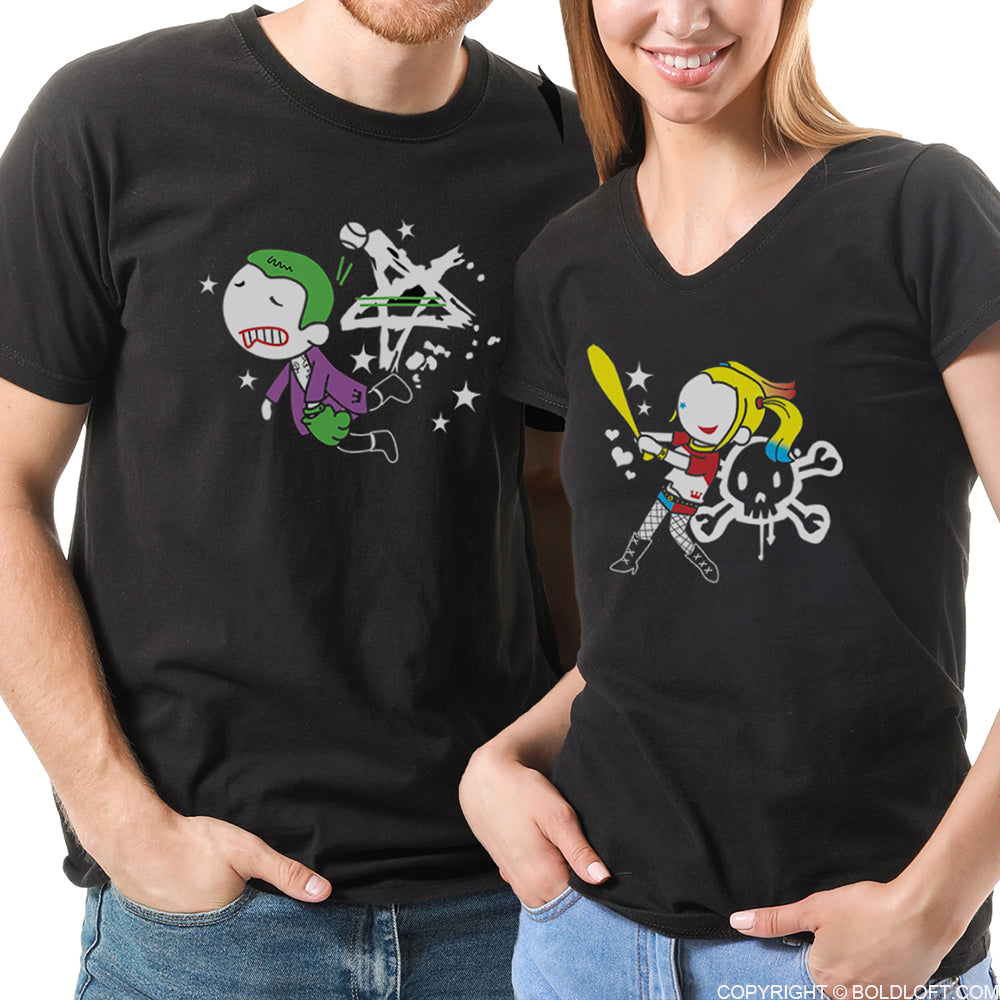 BoldLoft couple shirts in black with whimsical movie characters