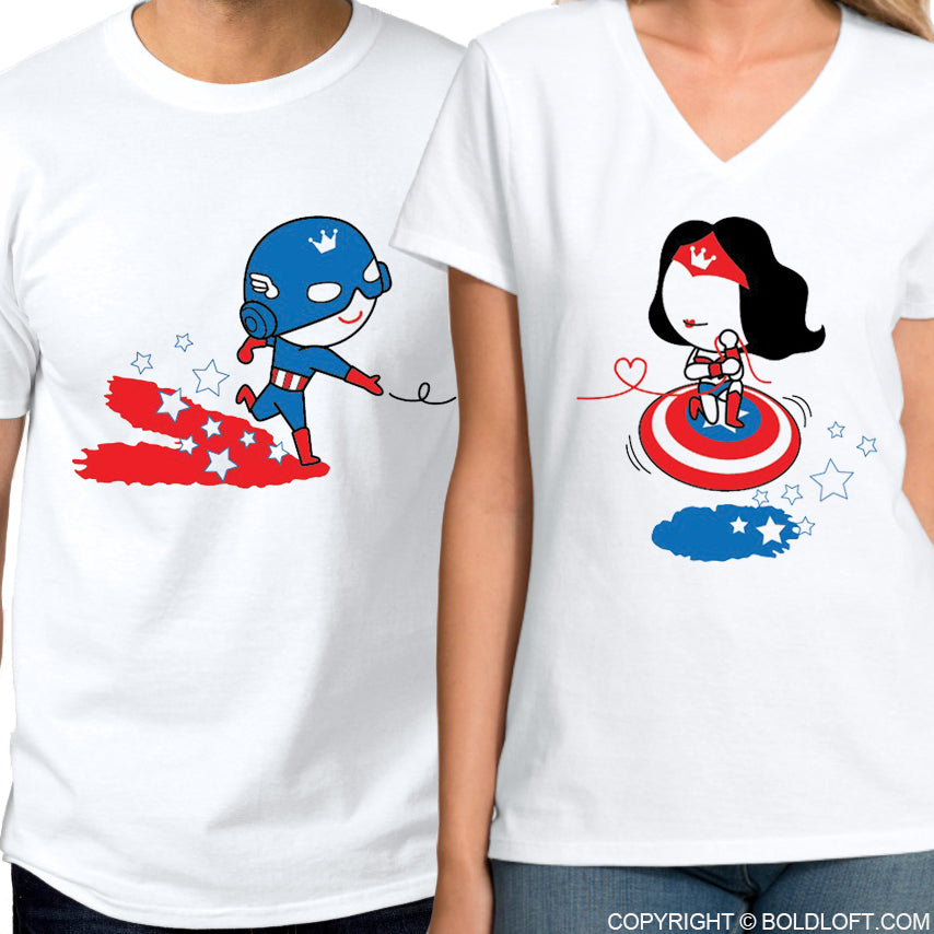 All I Want is You™ His &amp; Hers Matching Couple Shirt Set Captain America shirt Wonder Woman shirt