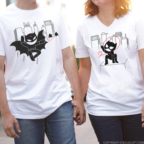 BoldLoft We're Irresistibly Attracted™ His & Hers Couple Shirts Bat Cat Matching Shirts for Him Her Movie Characters His Hers Shirts