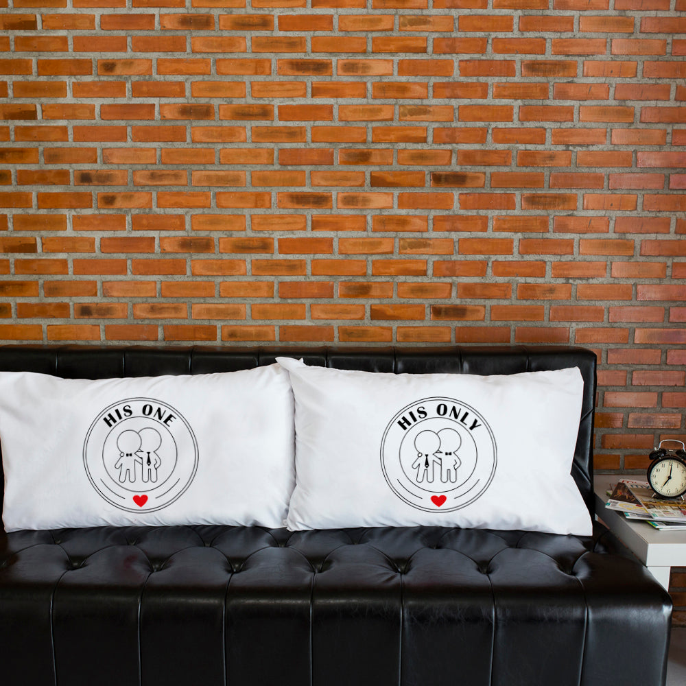Wedding Gifts for Gay Couples-His One, His Only™ Gay Couple Pillowcase Set