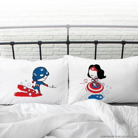 BoldLoft Captain Wonder Superhero Couples Pillowcases Superhero gifts for men women Movie characters gift