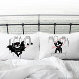 BoldLoft We're Irresistibly Attracted™ His & Hers Couple Pillowcases White Bat Cat Pillowcases for Him Her 