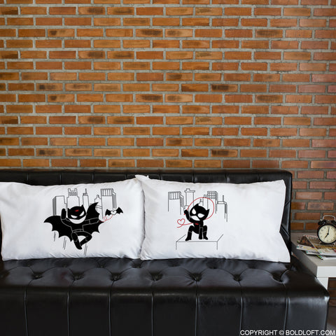 BoldLoft We're Irresistibly Attracted™ His & Hers Couples Pillowcases Bat Cat Couple Gifts for Him Her