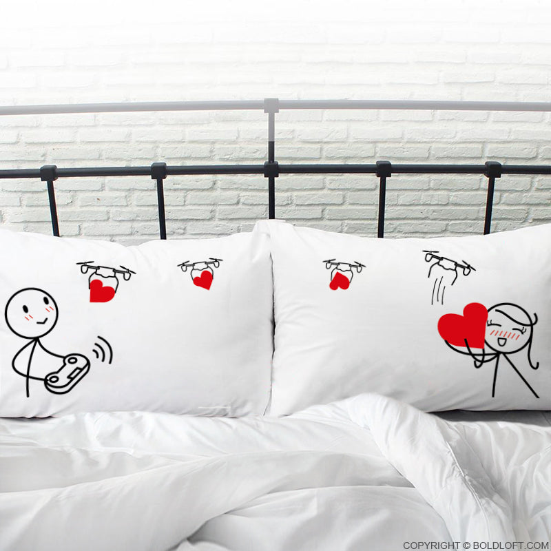 boldloft couple pillowcases him her girlfriend wife gifts love drone airplane