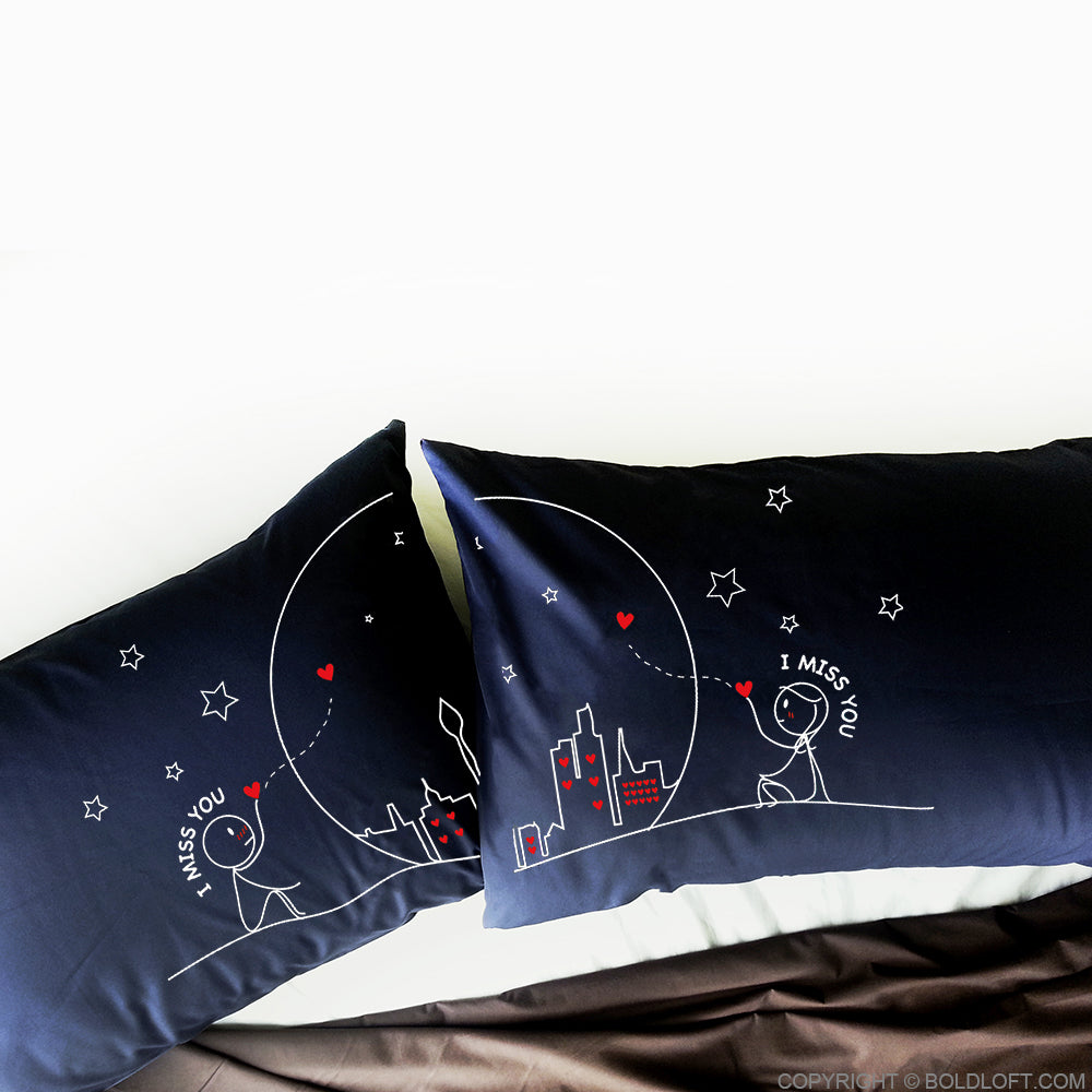 Miss Us Together™ Couples Pillowcasest (Dark Blue)