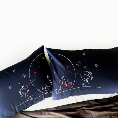 Miss Us Together™ Couples Pillowcasest (Dark Blue)