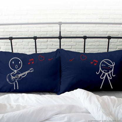 boldloft guitar lover couple pillowcases dark blue gifts for him and her 