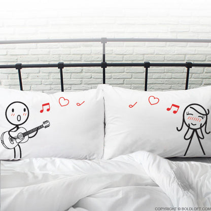 boldloft couples Pillowcase Set his hers gifts guitar lovers music lover gifts