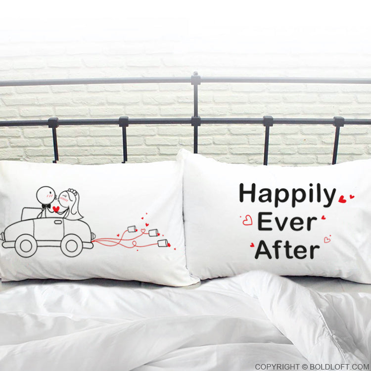Wedding Gifts for Bride & Groom-BoldLoft Happily Ever After Couple Pillowcases
