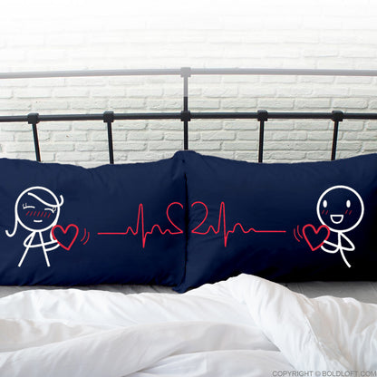 Love You with Every Beat of My Heart ™ Couples Pillowcase Set (Dark Blue)