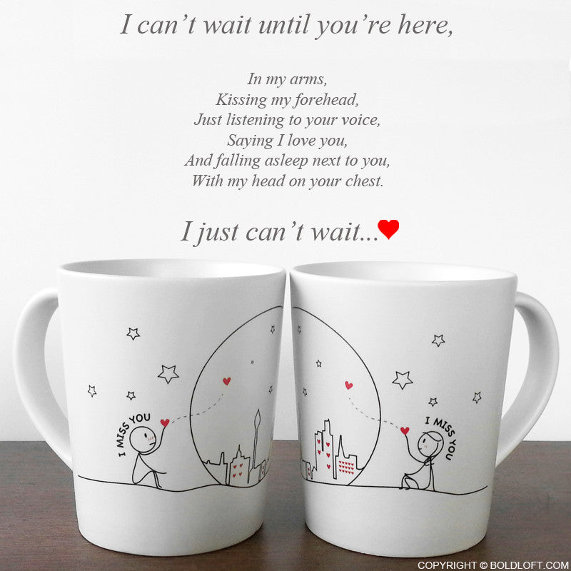 Valentines Gift for Long Distance Girlfriend Miss Us Together Couple Coffee Mugs