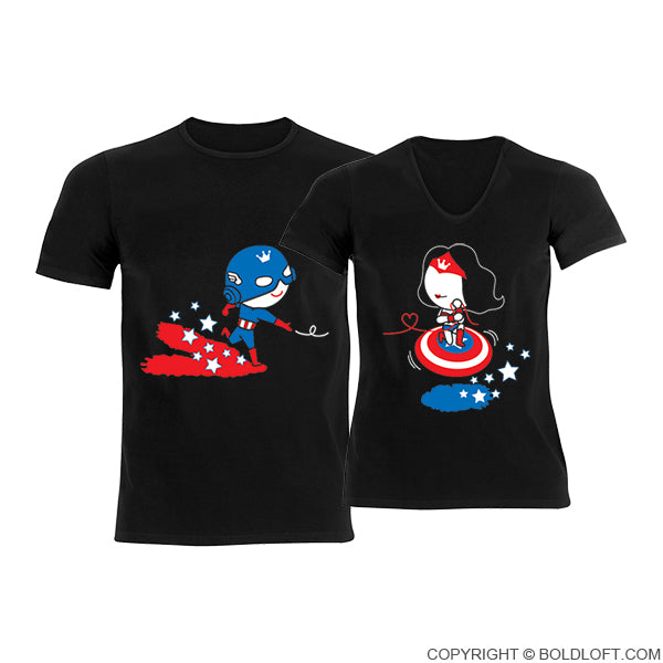 His and hers couple shirts Captain Wonder Superhero Gifts for Men Women