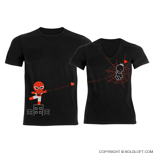 Captured by Your Love™ Spider Superhero Couple T-Shirts Black Superhero Gift for Men His Hers Shirts