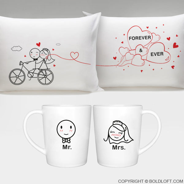 wedding gift set couples pillowcases couples mugs gift basket