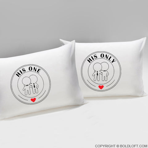Wedding Gifts for Gay Couples-His One, His Only™ Gay Couple Pillowcases