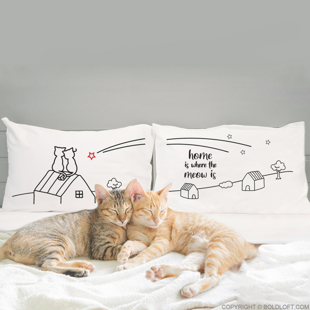 Home is Where The Meow is™ Cat Couple Pillowcases
