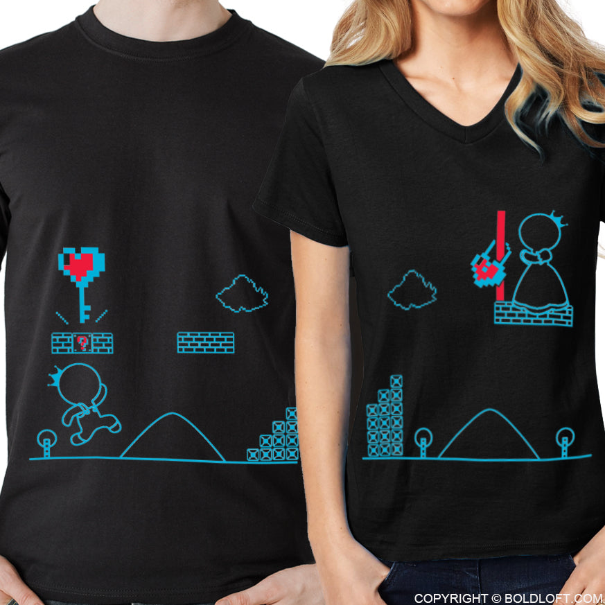 BoldLoft Key to My Heart couple shirts. This adorable shirt set features a playful matching design - one shirt showcasing a key and the other a heart-shaped lock.