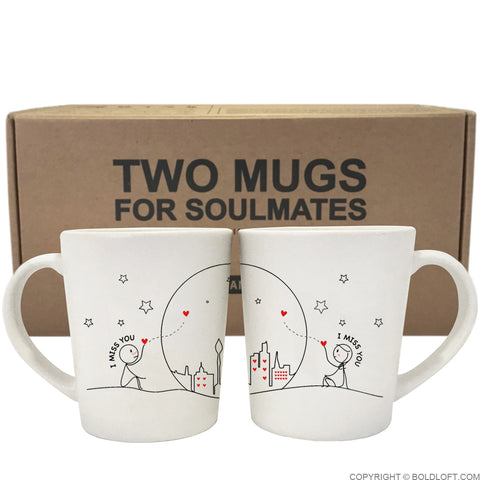Valentines Gift for Long Distance Boyfriend Miss Us Together Couple Coffee Mugs