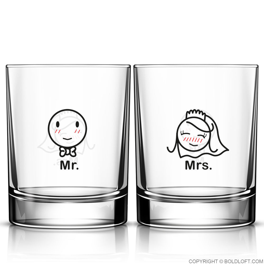 A Perfect Match™ Mr &amp; Mrs Wedding Drinking Glass Set