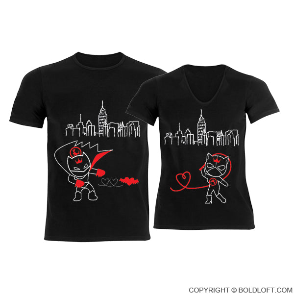 His and hers superhero sales shirts