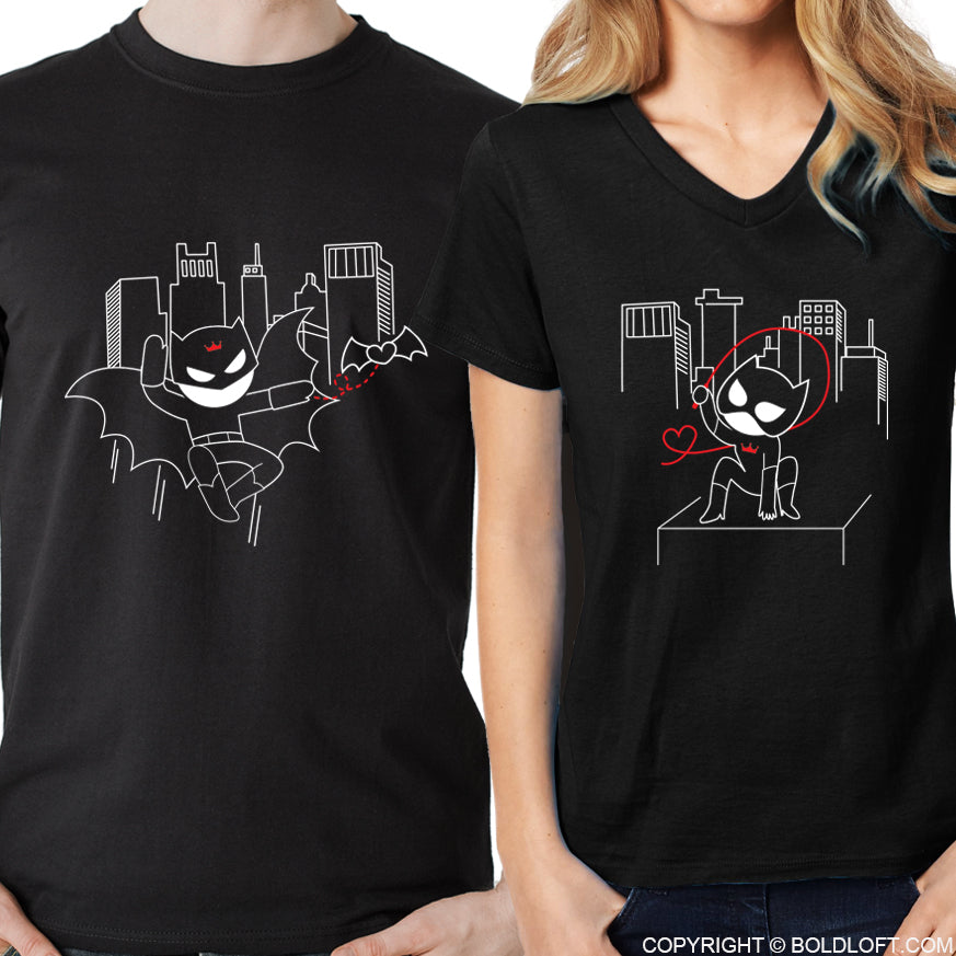 BoldLoft We’re Irresistibly Attracted Couple Shirts. Superheroes themed  his and hers shirts for couples, featuring cute love cartoon characters.